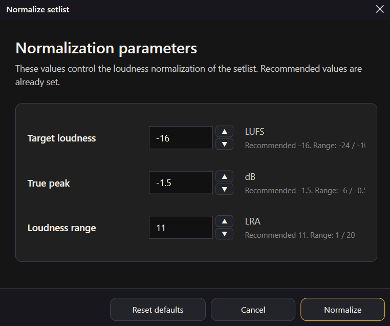 Track normalization in OneTwoLive